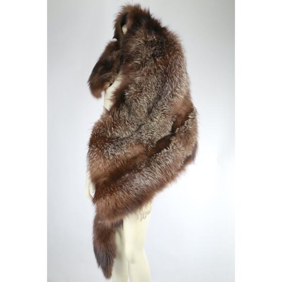 Vintage C. Henning Brown Raccoon Fur Overcoat Cape Wrap Scarf Luxury Real Fur - Picture 11 of 16